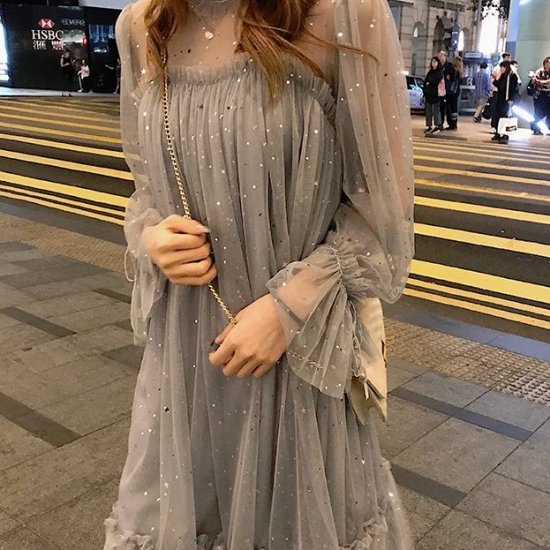 韓国ワンピース 韓国ドレス ゆるふわ可愛いスパンコールのドレスワンピ 韓国 ワンピース ドレス 通販レディースmarron マロン