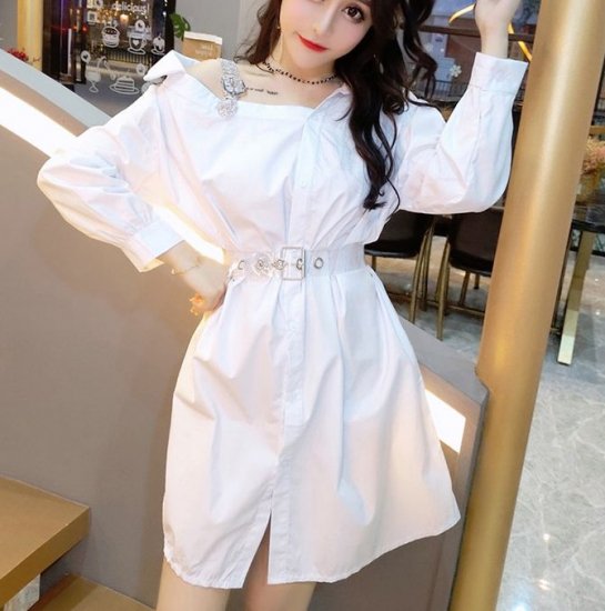韓国ワンピース ワンショルダーが可愛いシャツワンピ 韓国 ワンピース ドレス 通販レディースmarron マロン
