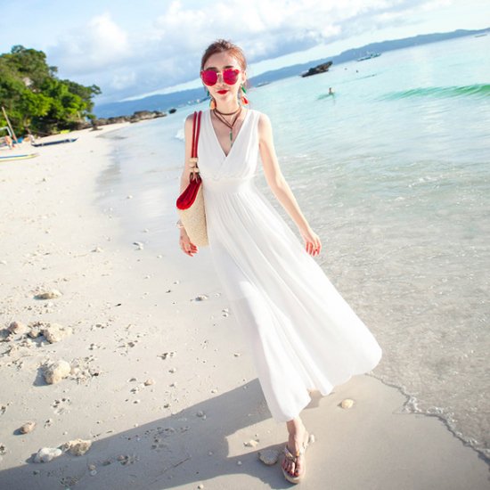 韓国リゾートワンピース 純白カシュクールのきれいめビーチワンピース 韓国 ワンピース ドレス 通販レディースmarron マロン