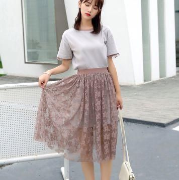 ワンピース フェミニンガーリーなレース見えtシャツワンピ 花柄可愛いチュールスカートセットアップ 韓国 ワンピース ドレス 通販レディースmarron マロン