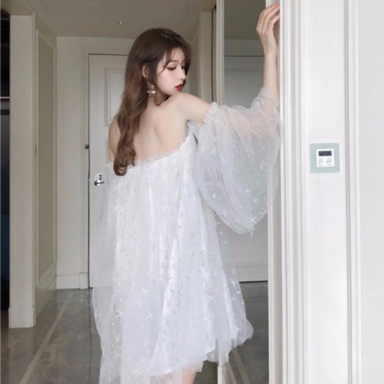 ワンピース 韓国ドレス 星柄スパンコールオフショルセクシー可愛い