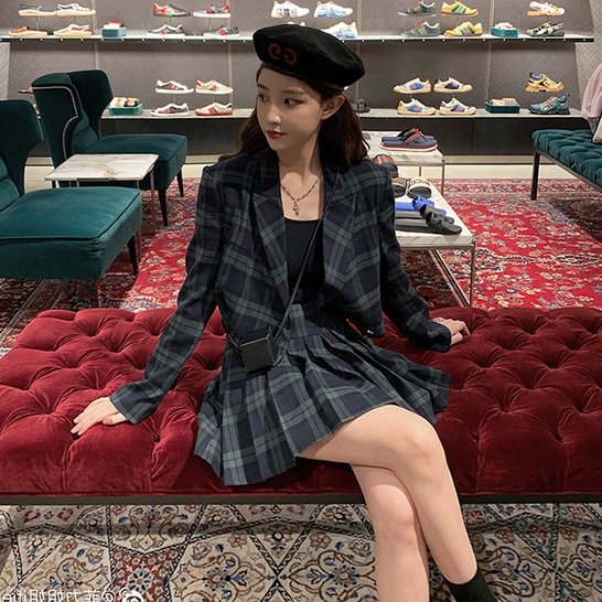 セットアップ チェック柄可愛いジャケットとスカートのツーピース 韓国 ワンピース ドレス 通販レディースmarron マロン