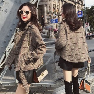 韓国アウター❤大きな襟が可愛いショート丈のダブルボタンウールコート