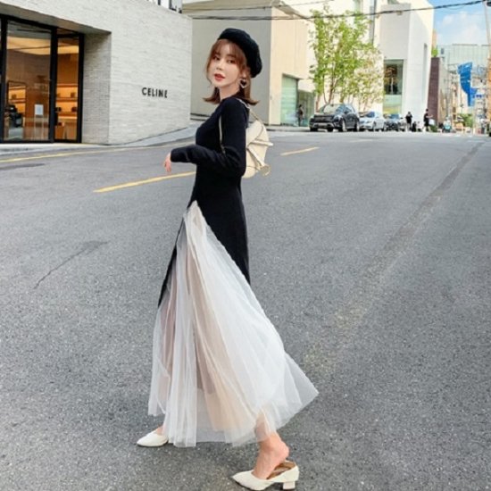 ロングワンピース　ドレス　韓国　お洋服　Mサイズ シフォンワンピ