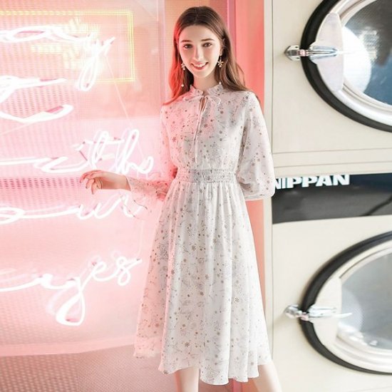 ワンピース 星座をちりばめた個性的な可愛いシフォンワンピース 韓国 ワンピース ドレス 通販レディースmarron マロン
