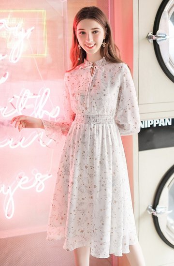 ワンピース 星座をちりばめた個性的な可愛いシフォンワンピース 韓国 ワンピース ドレス 通販レディースmarron マロン