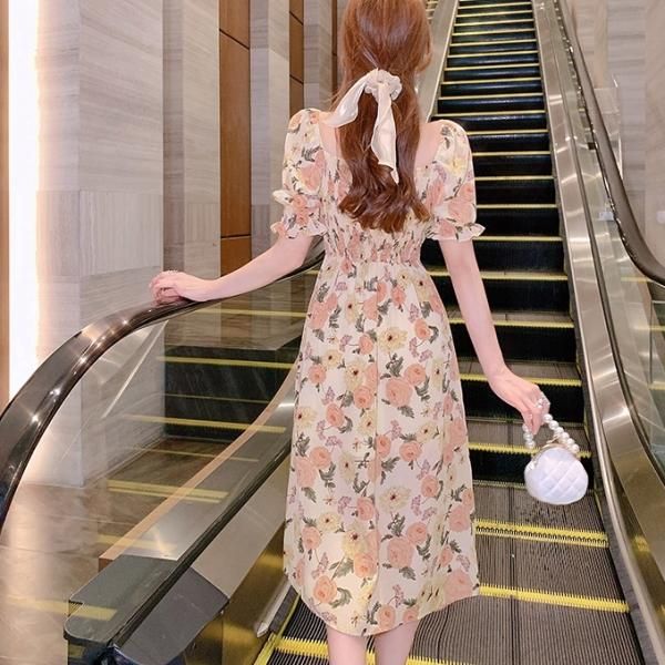 ワンピース 韓国パーティードレス エレガントなバラが可愛いパール付き