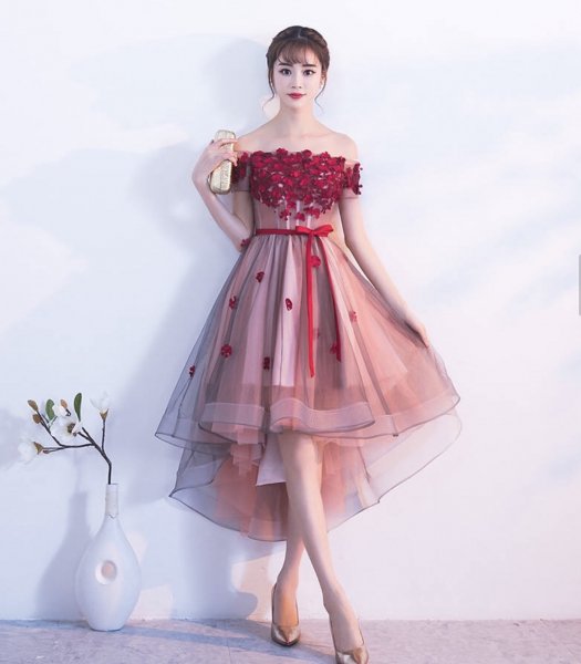 カクテルドレス イブニングドレス　散りばめられたお花がとっても可愛いパーティードレス|韓国 ワンピース ドレス 通販レディースMarron(マロン)