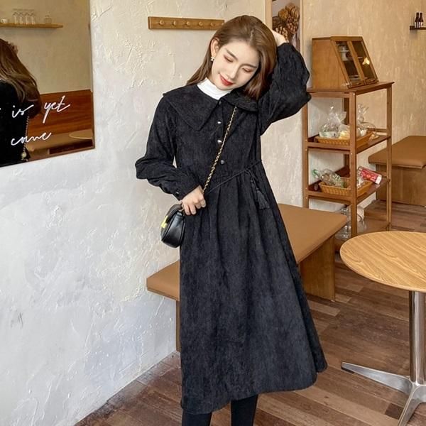 ワンピース 秋冬におススメ 可愛いコーデュロイワンピース 韓国 ワンピース ドレス 通販レディースmarron マロン