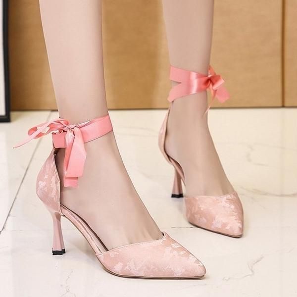 パンプス アンクルリボンが可愛いハイヒールパンプス 韓国 ワンピース ドレス 通販レディースmarron マロン