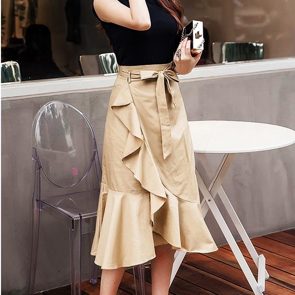 スカート フリルデザインの可愛いマーメイドスカート|韓国 ワンピース