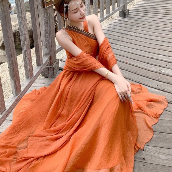 ワンピース アシメデザインの可愛い民族風ロングワンピース 韓国 ワンピース ドレス 通販レディースmarron マロン