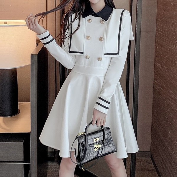 ワンピース セーラー襟のお嬢様系可愛いワンピース|韓国 ワンピース ドレス 通販レディースMarron(マロン)