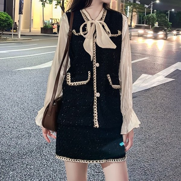 セットアップ ツイード素材のお嬢様系ツーピース 韓国 ワンピース ドレス 通販レディースmarron マロン