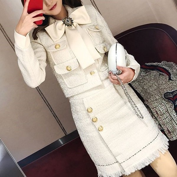 セットアップ ツイード素材のジャケット＆ミニスカートのお嬢様系ツーピース|韓国 ワンピース ドレス 通販レディースMarron(マロン)