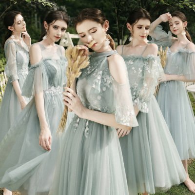 韓国ロングドレス❤パーティードレス　チュールのふんわり感と刺繍が大人可愛いロングドレス 910126