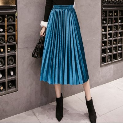 韓国スカート❤ベルベット素材の可愛い韓国プリーツシャイニースカート 964296