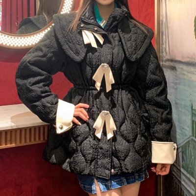 韓国アウター❤ビッグ襟とリボンデザインが可愛いお嬢様系ダウンジャケット 964304