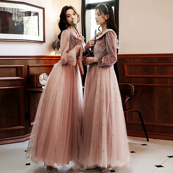 ドレス 選べる4type シフォン切替のゆめかわいいパーティードレス|韓国