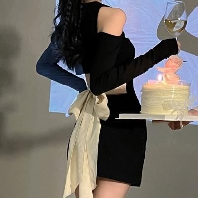 イブニングドレス 韓国パーティードレス 胸元カットがセクシーな
