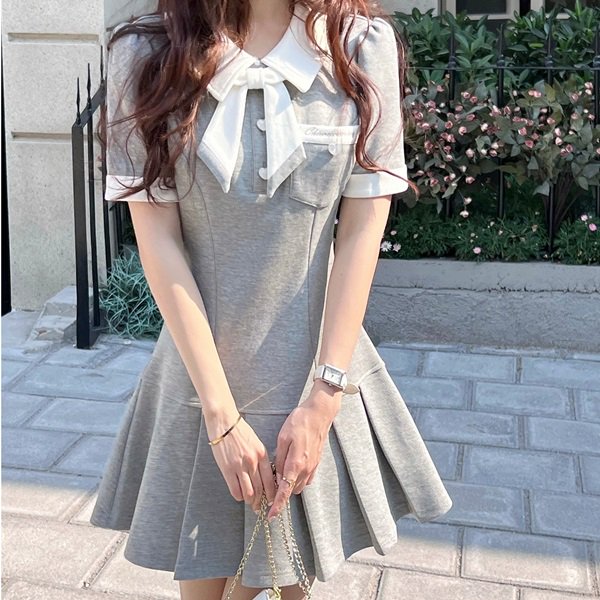 ワンピース ふんわりAラインシルエットの可愛い韓国ポロワンピース|韓国 ワンピース ドレス 通販レディースMarron(マロン)