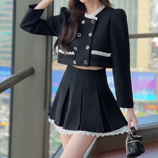 セットアップ クロップド丈ジャケットとミニスカートの可愛い韓国ツーピース|韓国 ワンピース ドレス 通販レディースMarron(マロン)
