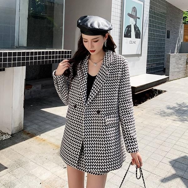 ショート ジャケット スカート 千鳥格子 甘め セットアップ 韓国 セットアップ 千鳥格子 ショート丈 ジャケット スカート 韓国