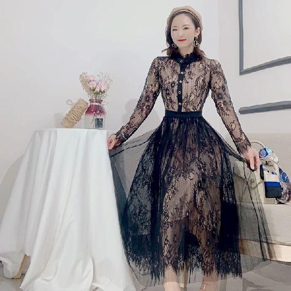 レース パーティードレス フェミニン ワンピース 韓国 ワンピース フェミニンなレース使いの可愛い韓国パーティー
