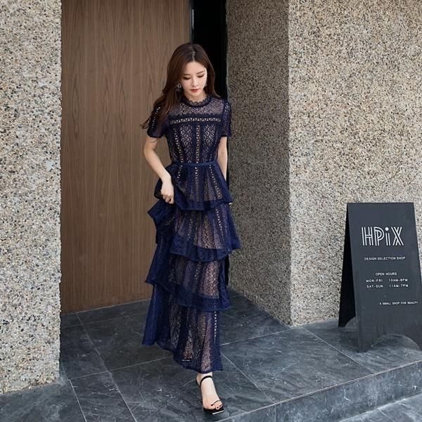 ワンピース ティアードデザインの可愛い韓国総レースパーティー ワンピース ティアードデザインの可愛い韓国総レースパーティー