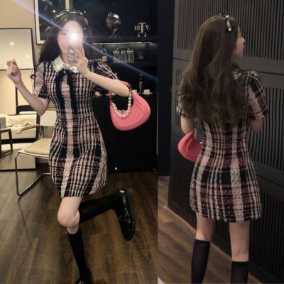 韓国ワンピース❤フェミニンな装いの可愛いお嬢様系ツイードワンピース 965342
