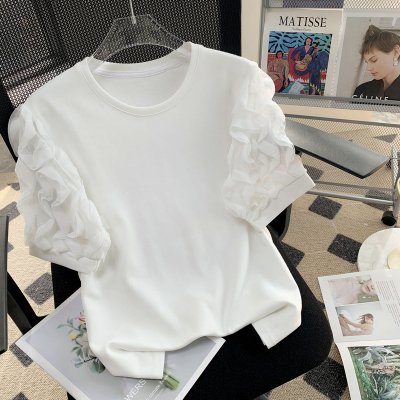 韓国トップス❤シフォンフリル袖の可愛い韓国シンプルTシャツ 965364