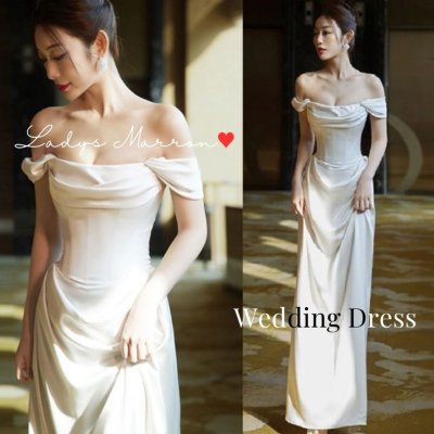 韓国ロングドレス❤シンプルなスレンダーラインが大人っぽい可愛い韓国ウェディングドレス 965791