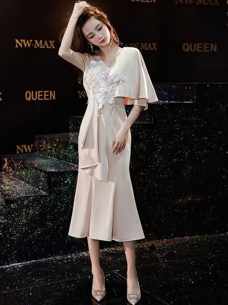 パーティードレス エレガントな花刺繍の可愛い韓国アシメドレス