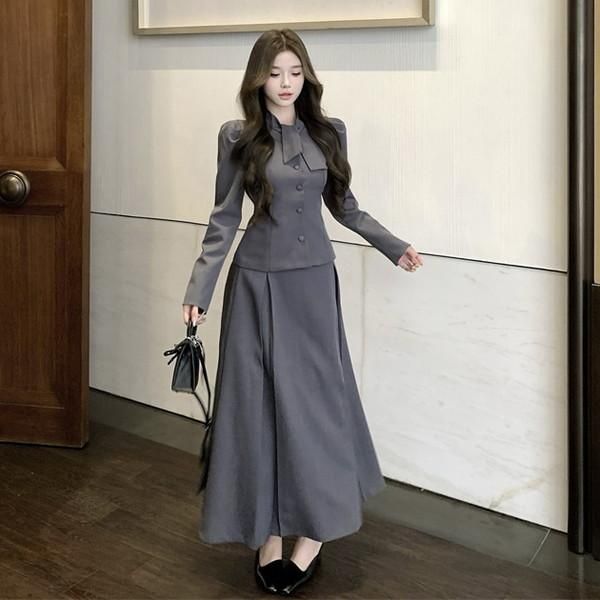セットアップ ジャケット ロングワンピース シングルボタン 韓国 セットアップ 2点セット ショート丈 ジャケット ダブルボタン