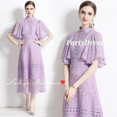 韓国パーティードレス❤アイレットレースの可愛いロングワンピース 966712