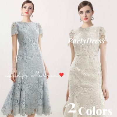 韓国パーティードレス❤上品な花柄レースの可愛いマーメイドロングワンピース 966715