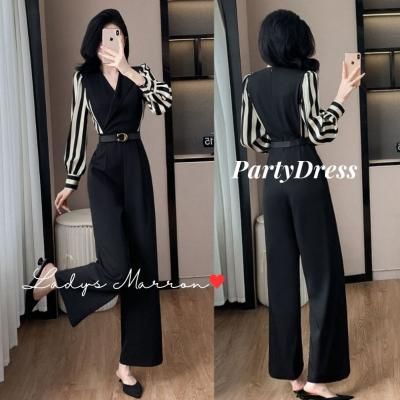 韓国パーティードレス❤ストライプシャツの可愛いパンツドレス 966717