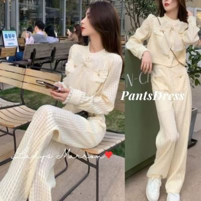 韓国パーティードレス❤リボンジャケットとパンツの可愛いシアーツーピース 966736