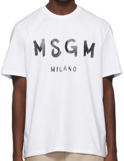 MSGM T-shirt with paint brushed logo/WHITE