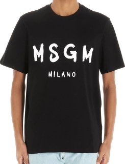 MSGM T-shirt with paint brushed logo/BLACK