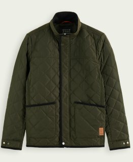 Scotch&Soda Corduroy-trimmed quilted jacket Military