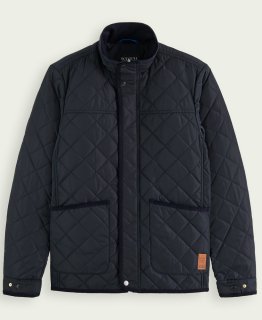 Scotch&Soda Corduroy-trimmed quilted jacket Navy