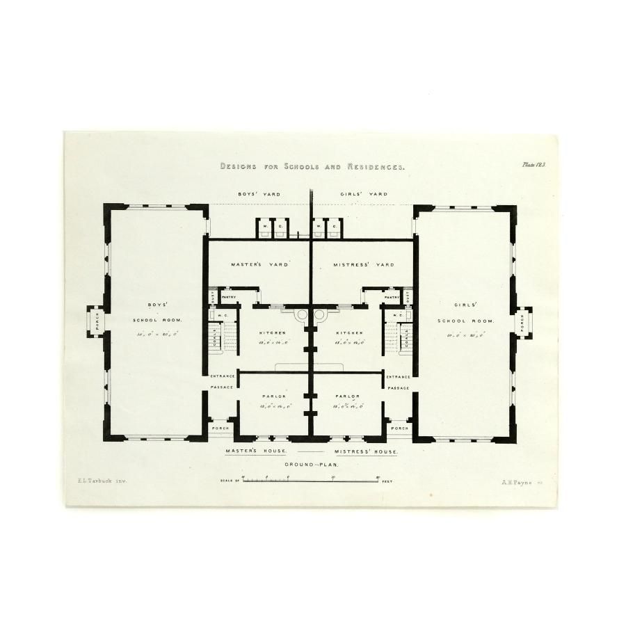1850年代 イギリス アンティーク アート 図面 ドローイング 学校 住居 Plate123 General Supply 1850年代 イギリス アンティーク アート 図面 ドローイング 学校 住居 Plate123 General Supply