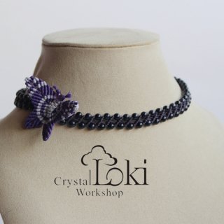 サードオニキス紫蝶手編みチョーカー