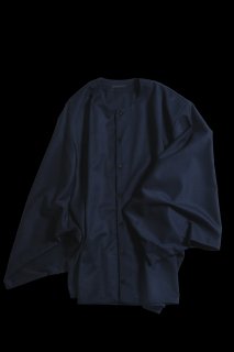 Wool Gabardine No Collar KIMONO-Sleeve Shirt navy