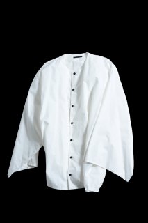 Old Cotton No Collar KIMONO-Sleeve Shirt white