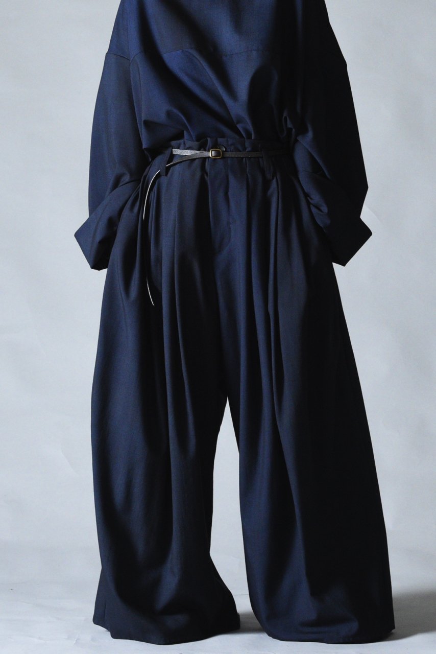 Urban Wool 10 Tuck Straight Wide Pants black×blue - BISHOOL