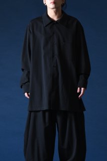 Wool Gabardine Long Shirt black