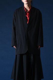 Wool Gabardine 02 Lapel Long Jacket black