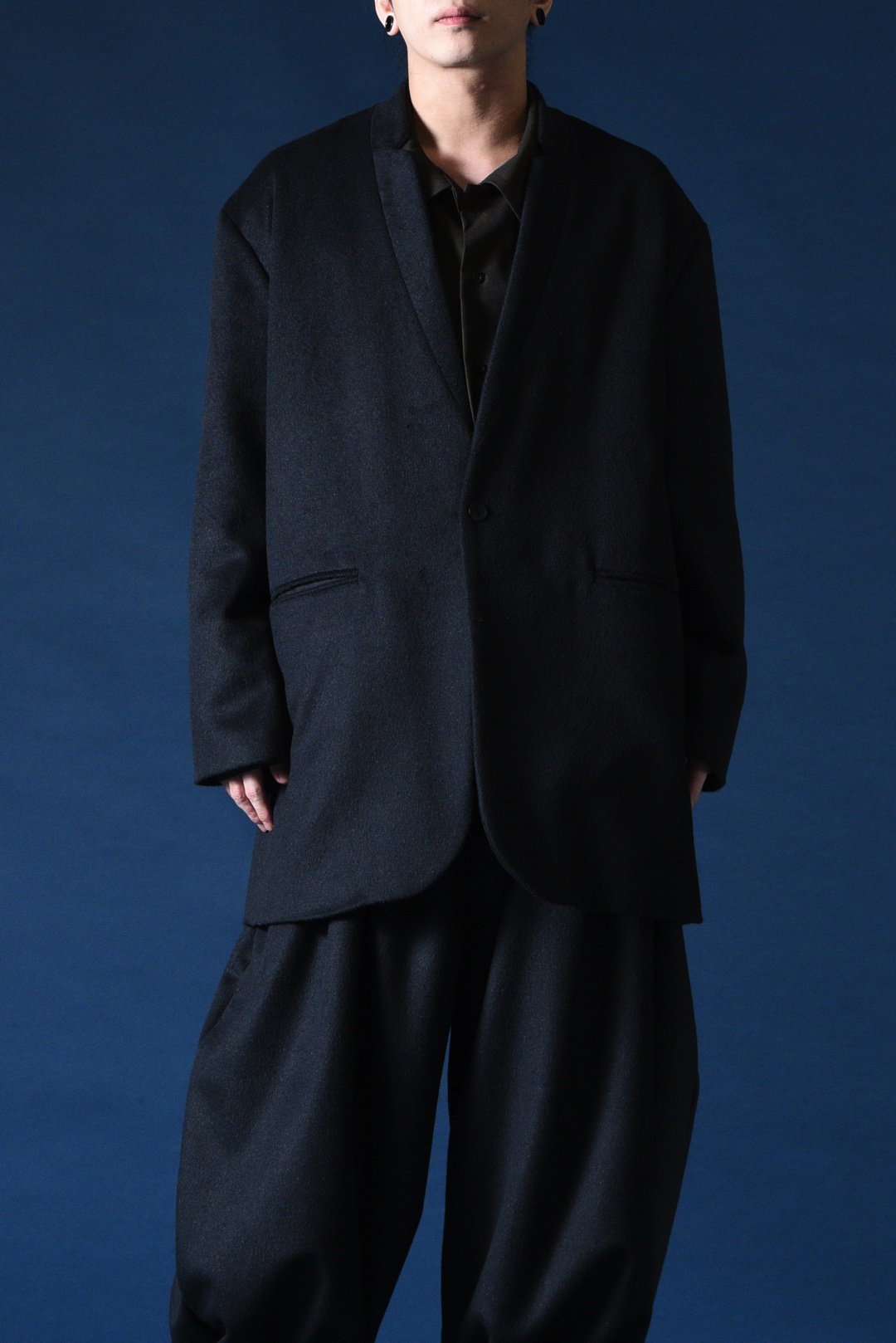 Angora Wool 02 Lapel Long Jacket black - BISHOOL